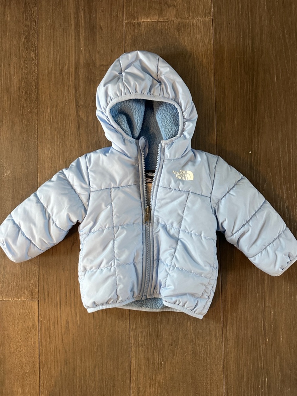 The North Face Baby Light Blue Puffer Jacket with Hood
